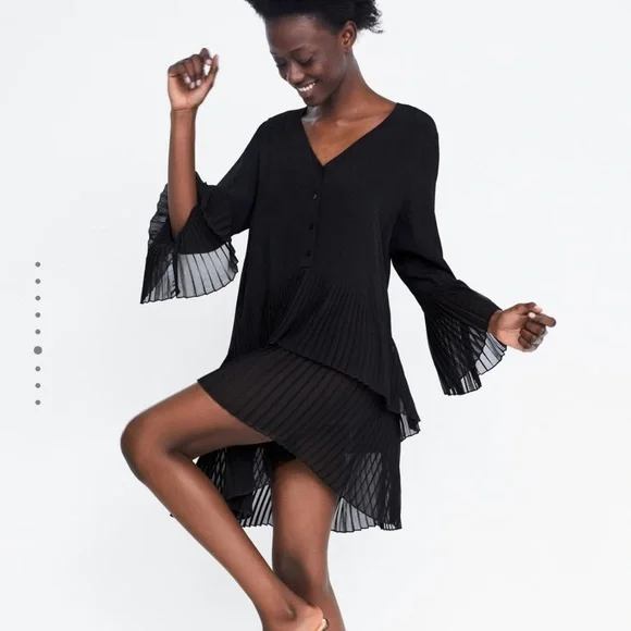 ZARA PLEATED RUFFLE DRESS TUNIC BLOUSE - Picture 1 of 3